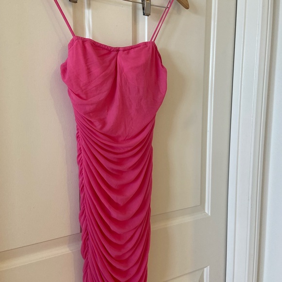 NWT Superdown Emmie Mesh Mini Dress Hot Pink Ruched Mesh Bodycon Revolve Sz M - Picture 8 of 10